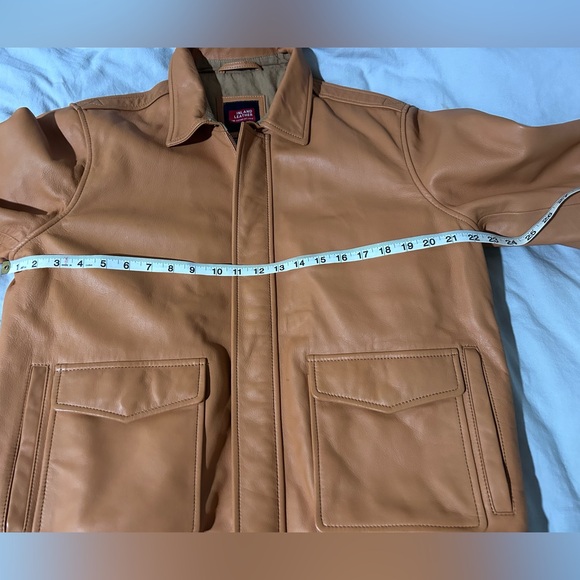 Men's Tan Leather Bomber Jacket - Picture 6 of 7
